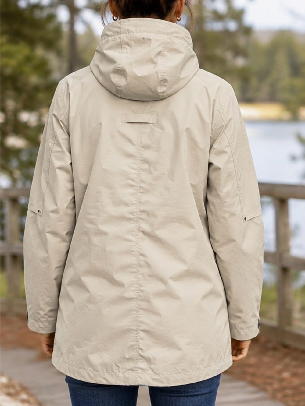 Eddie Bauer WeatherEdge Rain Jacket Womens S Hooded Utility Coat Beige Full Zip - Picture 2 of 11